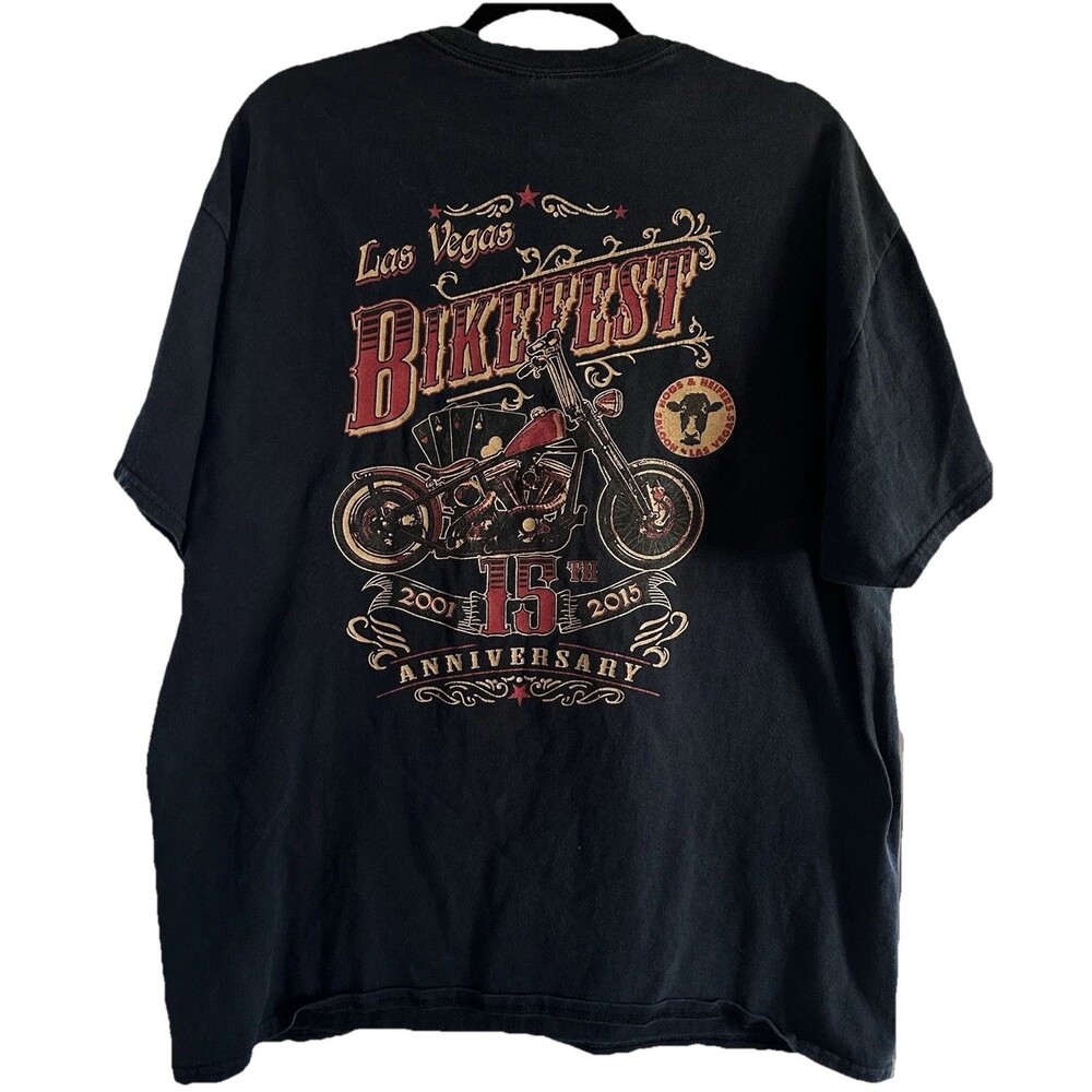 🖤Las Vegas BikerFest 2015 15th Anniversary Motorcycle Graphic T-Shirt XL Black